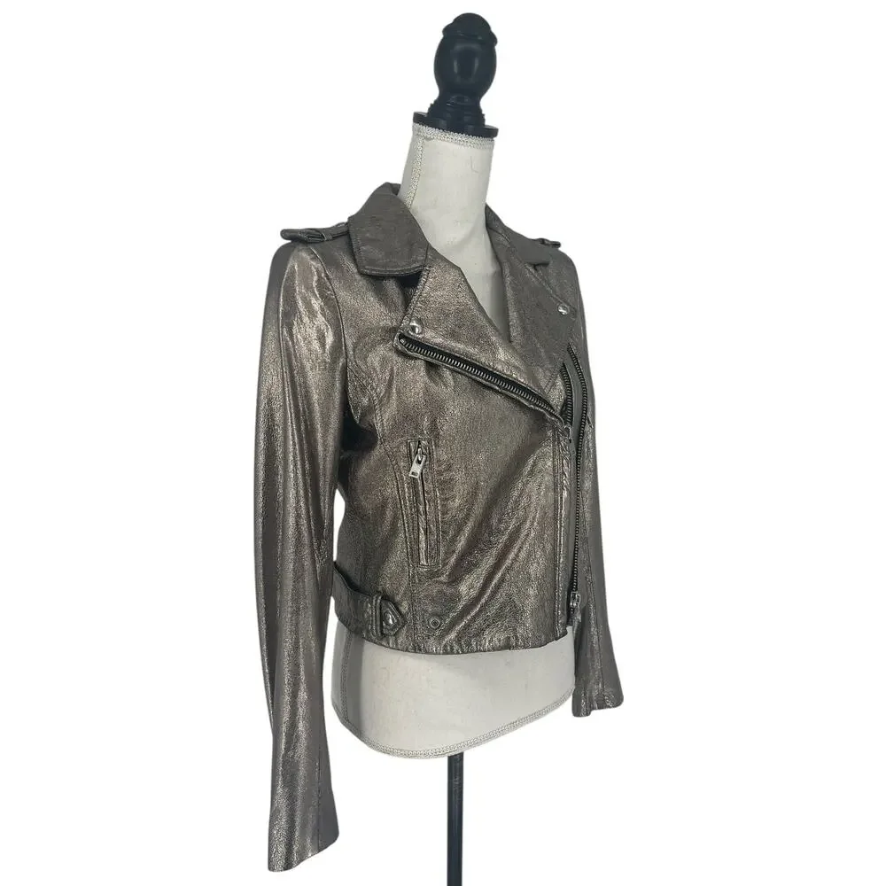 IRO‎ Luigaspe Leather Metallic Moto Jacket